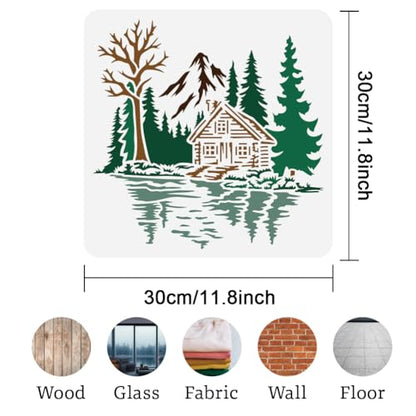 Cabin Tree Stencil, Forest Reusable Painting Template - style: Forest