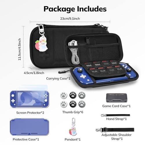 Younik Switch Lite Case, Portable Switch Lite Carrying Case, 14 in 1 Accessories Kit with Carrying Case, Protective Cover, Game Card Case, Screen Protectors, Thumb Grips, Pendant and straps (Black) - color: Black
