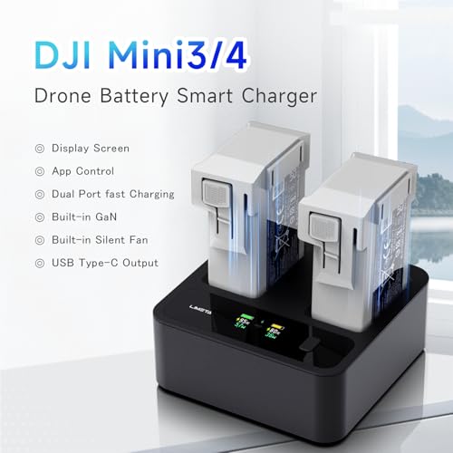 Mini 4/3 Pro Parallel Charging Hub for DJI Mini Drone Battery 72W Dual Port Fast Charger Charge 2 Batteries, LCD Display App Control USBC Output