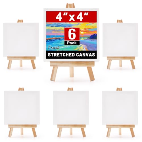 ESRICH 6 Pack Mini Canvas with Easel Set, 4x4” Small Canvases for Painting - size: 4x4in 6pack