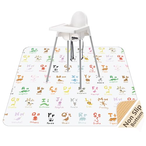 Splat Mat for Under High Chair, Waterproof Washable High Chair Floor Mat - color: Zoo Alphabets