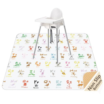 Splat Mat for Under High Chair, Waterproof Washable High Chair Floor Mat - color: Zoo Alphabets