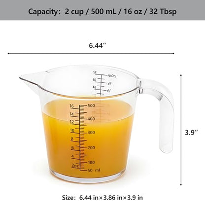 2 Cup (500ml) Measuring Cup, Laser-Etched oz/cup/mL/Tbsp, Plastic Measuring Cup with Handle for Cooking, Mixing & Kitchen Use - size: 02 - 16 fl oz (2 Cup)