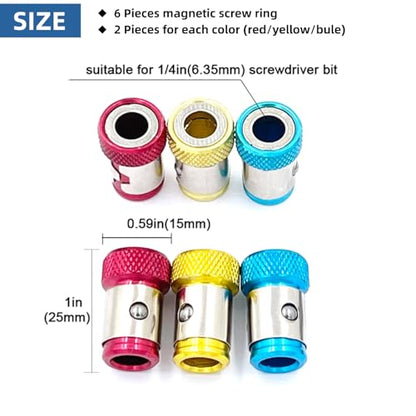 6 Pieces Magnetic Screw Ring,Magnetizer Screw Removable For 1/4 Inch(6.35mm) Hex Screwdriver and Power Bits (Mix Ring) - style: 6PCS