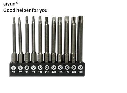 aiyun 11Piece Star Screwdriver Bit Set Shark Vacuum Security (75mm Length) - size: 75mm Length (T6-T40)
