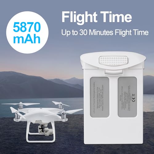 Phantom 4 Battery 2 Pcs with Charger, 5870mAh 15.2V Intelligent Flight Battery for DJI Phantom 4/4 Pro /4 Pro V2.0/4 RTK / 4 Advanced Drone
