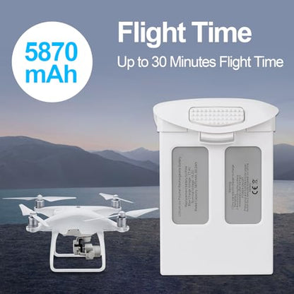Phantom 4 Battery 2 Pcs with Charger, 5870mAh 15.2V Intelligent Flight Battery for DJI Phantom 4/4 Pro /4 Pro V2.0/4 RTK / 4 Advanced Drone