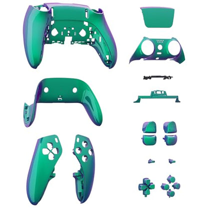 eXtremeRate Full Set Shell with Buttons Touchpad Compatible with ps5 Edge Controller, Chameleon Green Purple Replacement Decorative Trim Shell Front Back Plates Compatible with ps5 Edge Controller - color: Chameleon Green Purple