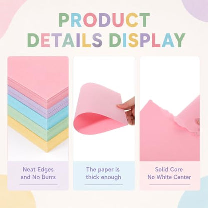 100 Sheets Pastel Construction Paper Assorted Color Pastel Cardstock Thick