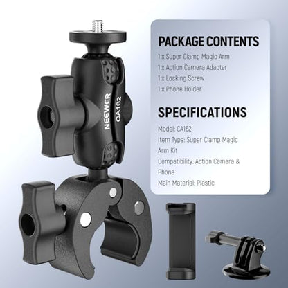 NEEWER Super Clamp Action Camera & Phone Mount with Dual Ball Heads, CA162 - style: CA162