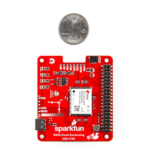 SparkFun GPS-RTK Dead Reckoning pHAT for Raspberry Pi, 3D IMU Sensor, Wheel Ticks, a Vehicle Dynamics Model, Correction Data, and GNSS Measurements. Dimensions: (2.56" x 2.22")
