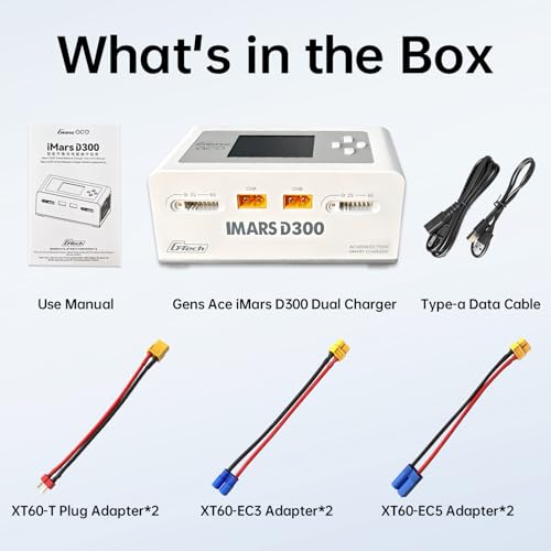 Lipo Battery Charger, Gens Ace Charger IMARS D300 G-Tech Series Smart Dual Lipo Balance Charger 16A AC 300W DC 700W (350W*2) RC Battery Charger for 1s~6s Lipo Batteries Life NiCd MH LiHV (White) - color: White