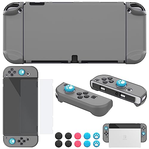 COMCOOL Dockable Case for Nintendo Switch OLED 2021 - Protective Cover Accessories for NS OLED and Joy-Con Controller with Screen Protector Thumb Grips -Gray - color: Gray