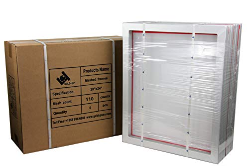 20 x 24 Inch Pre-Stretched Aluminum Silk Screen Printing Frames with 110 White Mesh (6 Pack Screens)