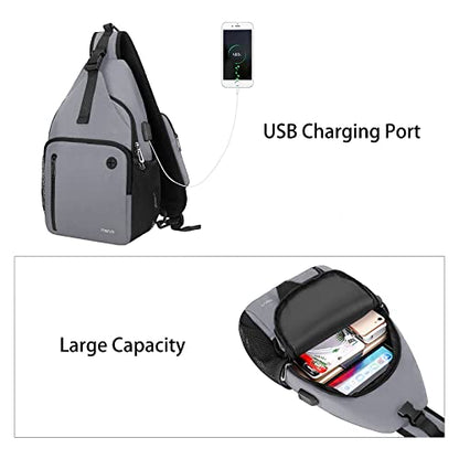 MOSISO Sling Backpack Bag, Crossbody Shoulder Bag Travel Hiking Daypack Chest Bag with Front Square Pocket&USB Charging Port - color: Grey