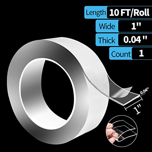 Art3d Traceless Double-Sided Foam Tape, 1/24" x 1" x 10', 1 Roll, Crystal - size: 1/24" x 1" x 10'