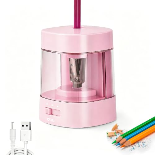 Deli Electric Pencil Sharpener, Automatic Pencil Sharpeners, Light Pink - color: Light Pink