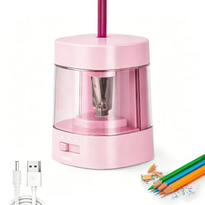 Deli Electric Pencil Sharpener, Automatic Pencil Sharpeners, Light Pink - color: Light Pink