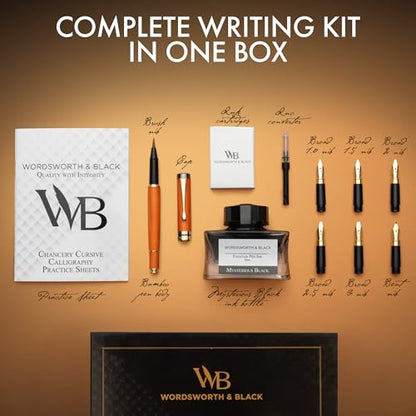 Wordsworth & Black Luxury Bamboo Cherry Calligraphy Pen Set, 6 Nibs - color: Cherry Wood