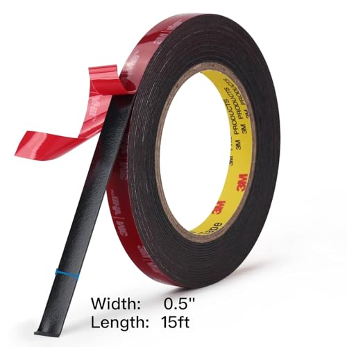 3M 5925 Double Sided Mounting Tape, Heavy Duty Black Foam Tape - size: 0.5" × 15ft