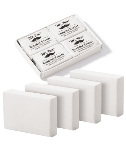 Mr. Pen- Kneaded Erasers, 0.9" x 1.18", 4 Pack, White - color: White, size: 4 Pack, 1.18" x 0.9"