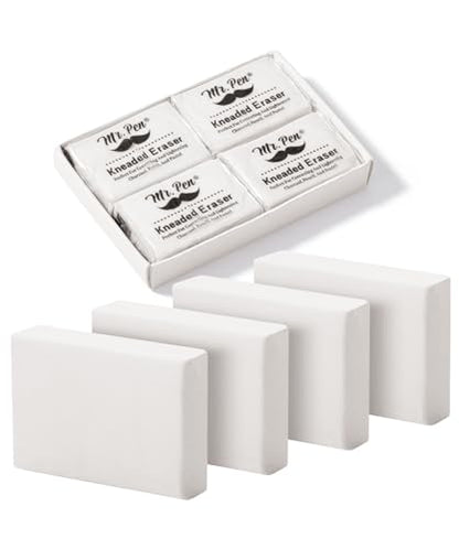 Mr. Pen- Kneaded Erasers, 0.9" x 1.18", 4 Pack, White - color: White, size: 4 Pack, 1.18" x 0.9"