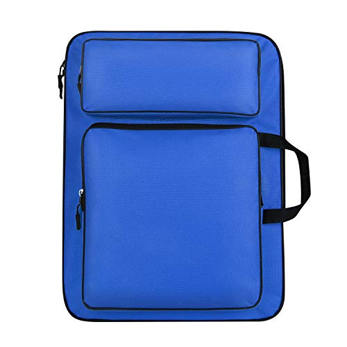 A3 Art Portfolio Carry Case Bag Drawboard Storage Portable Shoulder Tote - color: Dark Blue