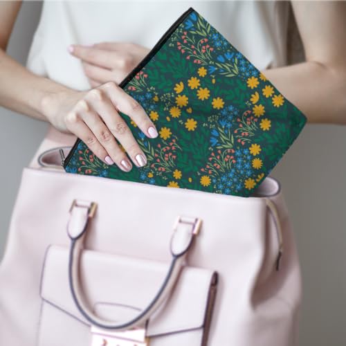 Boho Makeup Bag, Yellow Blue Wildflower Cosmetic Bag Makeup Organizer Pouch - color: Wildflower02