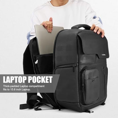 Cwatcun Camera Backpack Large PU Leather, DSLR Bag Case with Tripod Holder - color: Black, size: 9.0 Large