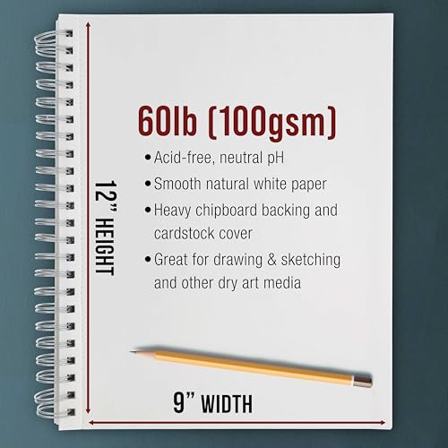 U.S. Art Supply 9"x12" Sketch Book Pad, Spiral Bound 100 Sheets Each,2-Pack - size: 9-x-12-inch