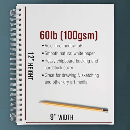 U.S. Art Supply 9"x12" Sketch Book Pad, Spiral Bound 100 Sheets Each,2-Pack - size: 9-x-12-inch