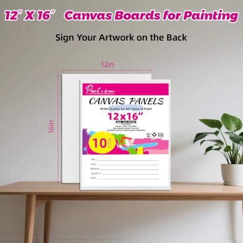 10 Pack 12"x16" Canvas Panels 100% Cotton for Acrylics & Oils - size: 12x16" - 10Pack