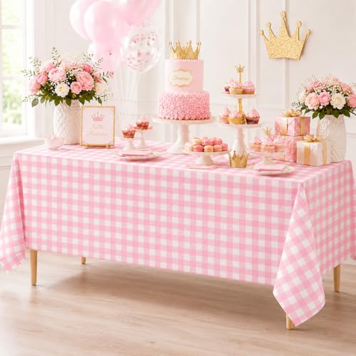 3Pcs Pink Gingham Tablecloths, Checkered Party Table Covers 54x108 In - color: Pink