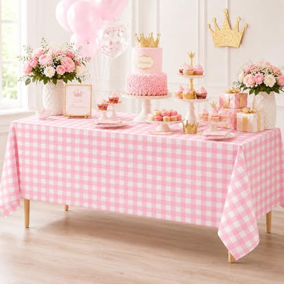 3Pcs Pink Gingham Tablecloths, Checkered Party Table Covers 54x108 In - color: Pink