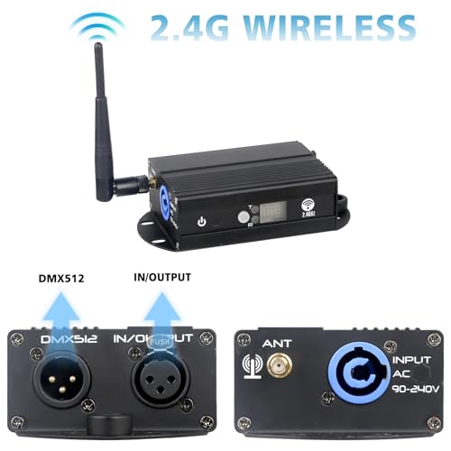 DMX512 Controller – 2.4G Wireless Transmitter/Receiver with LCD Display, Power Adjustable Repeater, Real-Time Dimming for DJ Lights, Stage Effects, Disco & Party Lighting