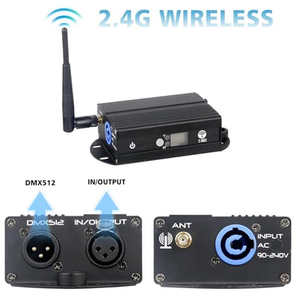 DMX512 Controller – 2.4G Wireless Transmitter/Receiver with LCD Display, Power Adjustable Repeater, Real-Time Dimming for DJ Lights, Stage Effects, Disco & Party Lighting