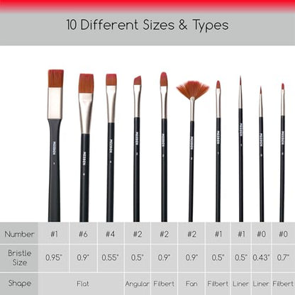 MEEDEN Acrylic Paint Brush Set: 10pcs Art Brushes with Soft Nylon Hair