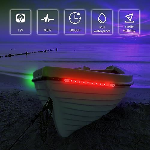RVZONE Boat Red & Green Bow Navigation Lights, LED Deck Light for Boats - color: 7.8 inch/Red and Green/white shell