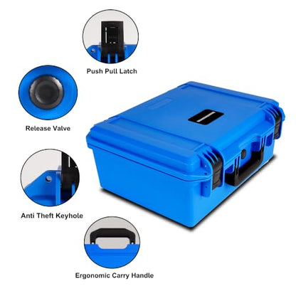 Waterproof Camera Hard Case, Shockproof & Dustproof with Custom Foam, Lockable Box for Drone, DSLR, Laptop, Tools 16.14"x13.19"x6.89" Blue