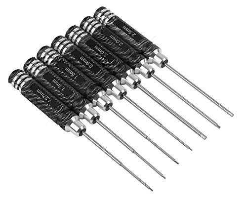 Drone Tool Kit -7Pcs RC Hex Driver Set – Steel 0.9mm Allen Wrench 1.27mm 1.3mm 1.5mm 2.0mm 2.5mm 3.0mm Aluminum Handle Steel Hexagon Screwdriver for traxxas RC Car Truck FPV Helicopter - size: 7pcs Silver