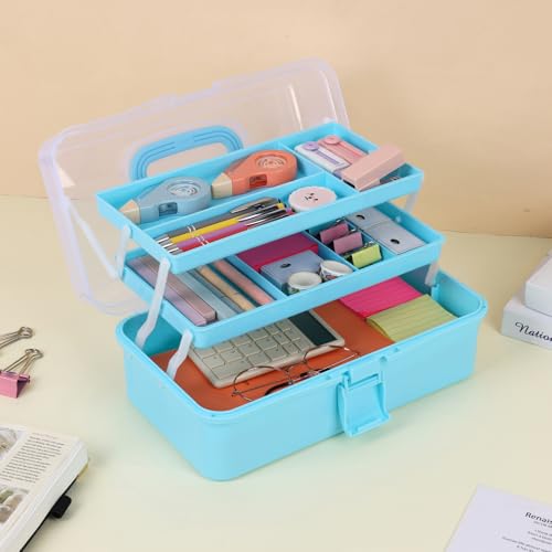 Tackle Box, 3-Layer Craft Sewing Medicine Art Hair Tool Organizer Blue - color: Blue