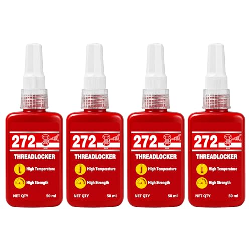 4 Pack 272 Red Thread Locker, High Strength Anaerobic Threadlocker Permanent Locking Seal Metal Glue for Nuts Bolts Fasteners, 50 ml Bottle