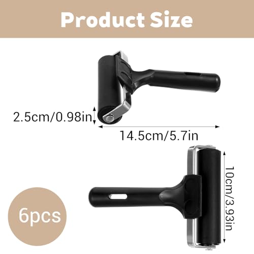 Oqqlin 6 Pcs Brayer Roller, 4 Inch Black Printmaking Press Roller Handle Comfortable Painting Rollers for Printing, Painting, Printmaking, Crafting, Ink, Gluing, Stamping Tools