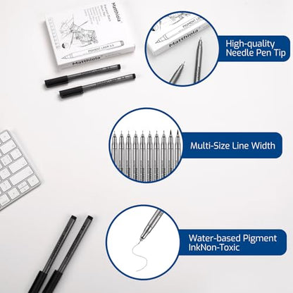 Matthiola Precision Black Micro Pen - Waterproof Archival ink, For Multiliner - Sketching, Anime, Illustration, Technical Drawing, Office Documents&Scrapbooking, 10Pcs/Set