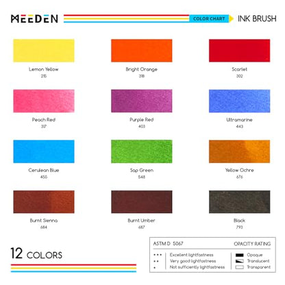 MEEDEN Liquid Watercolor Ink Brushes: 12 Colors Dye-Based - color: 12 Colors Set