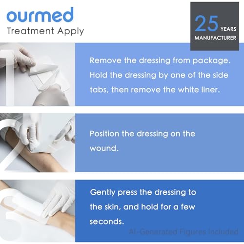 Ourmed Island Dressing Bordered Gauze 4"x 4"(2"x 2" Absorbent Pad), Pack of 50, Self-Adhesive Sterile Dressing with Highly Absorbent, Latex& Rubber- Free, for Cuts and Scratches - size: 4"x 4"(50 PCS)