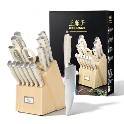 WANGMAZI 15‑Pcs Knife Block Set, Ultra Sharp, Natural Pro - color: 02-Natural Pro
