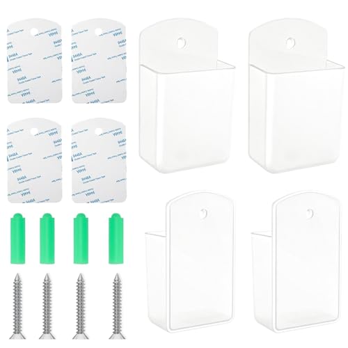 4Pcs Remote Holder Wall Mount, AC TV Remote Control Holder, Self Adhesive & Screws Remote Wall Holder, Wall Mount Box Remote Organizer for Home Office Storage (White) - color: White