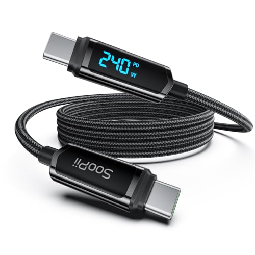 SOOPII 240W USB C to USB C Cable with LED Display,Nylon Braided,Black [4FT] - color: Black, size: 4 Feet 240W
