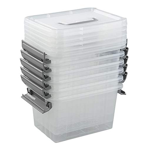 3.5 Quart Small Clear Lidded Storage Bin with Handle, 6 Packs - color: Grey